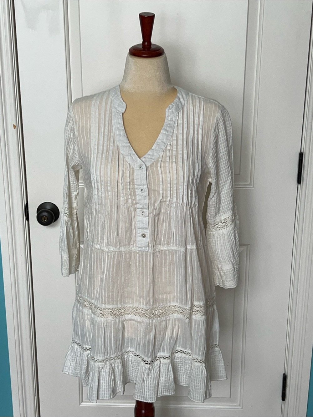 Dotti White Gauze Tunic with Crochet Trim